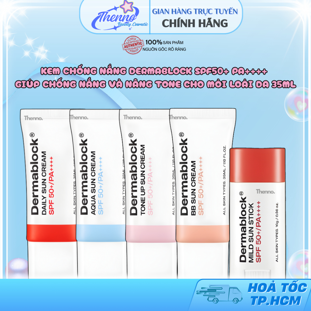Kem Chống Nắng Dermablock SPF50+ PA++++ Giúp Chống Nắng Và Nâng Tone Cho Mọi Loại Da 35ml