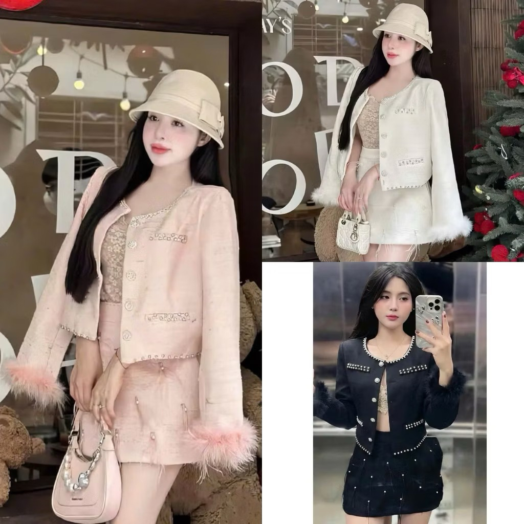 Hiếu Hiếu Bigsize Set dạ thiết kế kèm chân váy thu đông bigsize 55-100kg