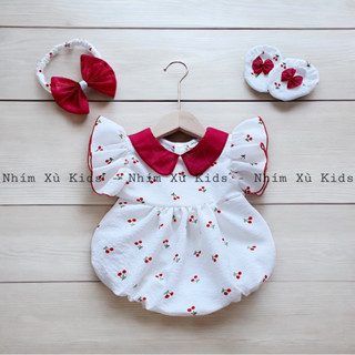   3-12kg  Body Hoạ Tiết Quả Cherry Đỏ NHÍM XÙ KIDS Cho Bé Gái Sơ Sinh Đầy Tháng Thôi Nôi - B013 