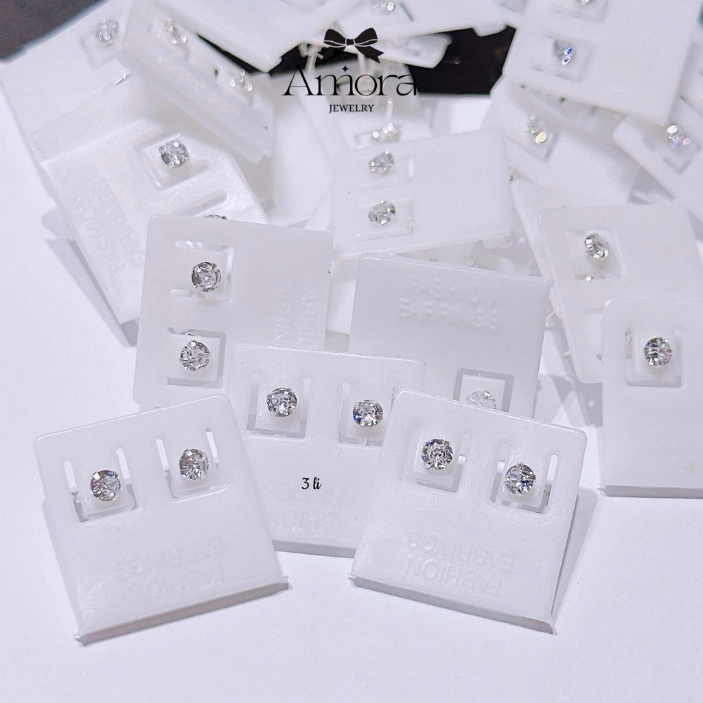Bông tai nụ đá nam nữ AMORA bạc ta chốt đẩy omega nhiều kích cỡ AMORA JEWELRY BTĐ87