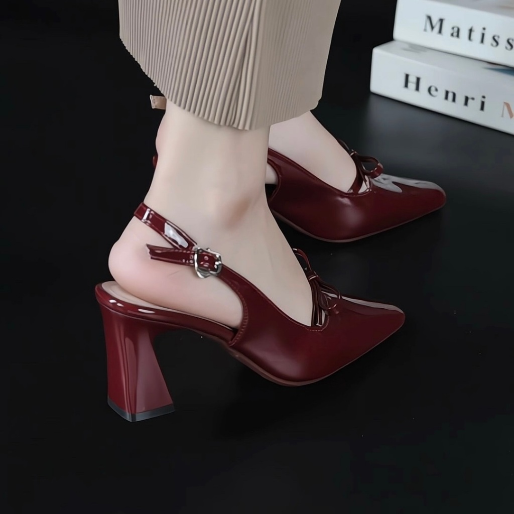 Giày Dép Cao Gót Nữ mũi vuông nhẹ da bóng mềm chiều cao 5cm 5P 7P 7cm Xưởng Bánh Bèo SandalNoTIM