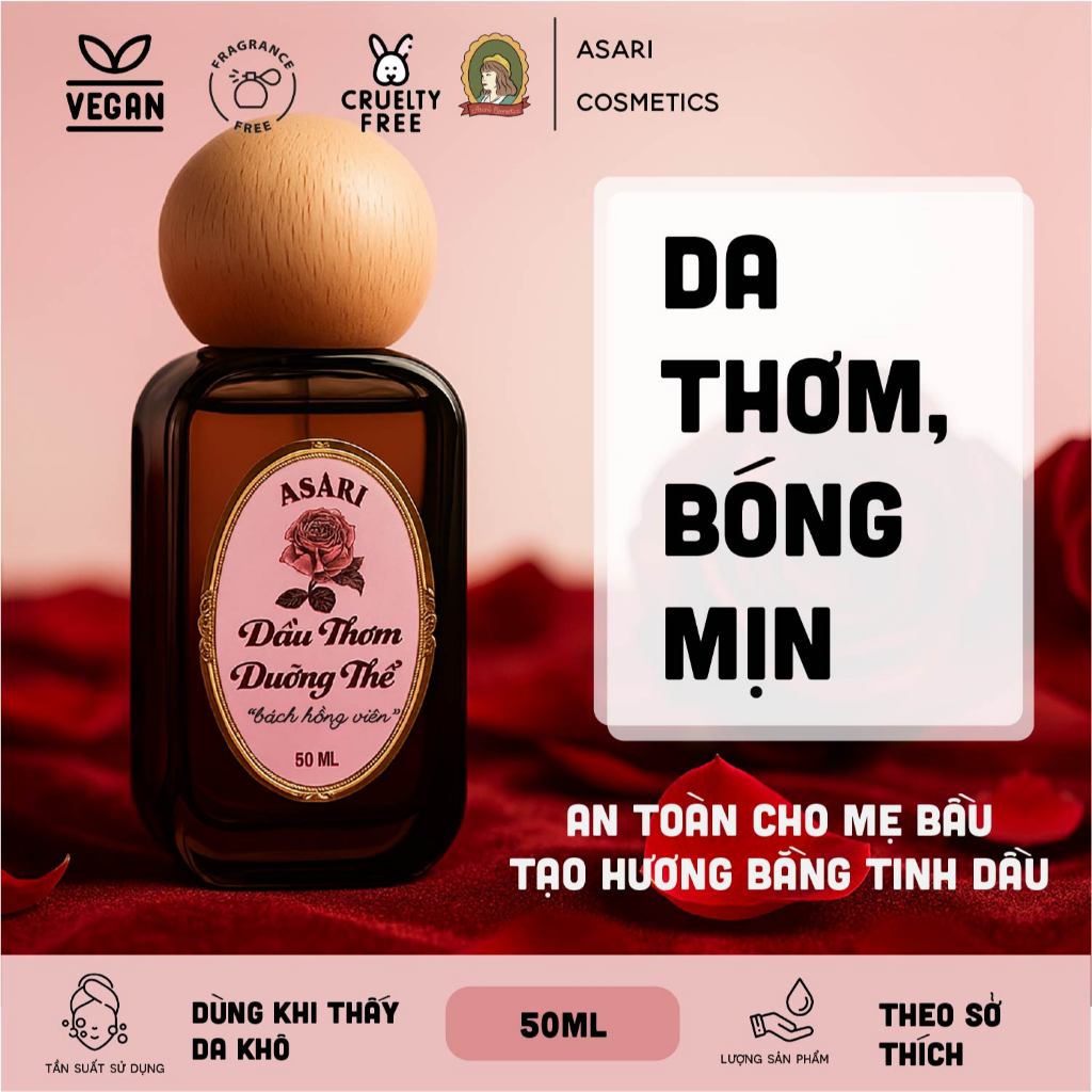 [10-50ml] Dầu Thơm Dưỡng Thể tạo hương cho da bóng khỏe handmade Asari Cosmetics