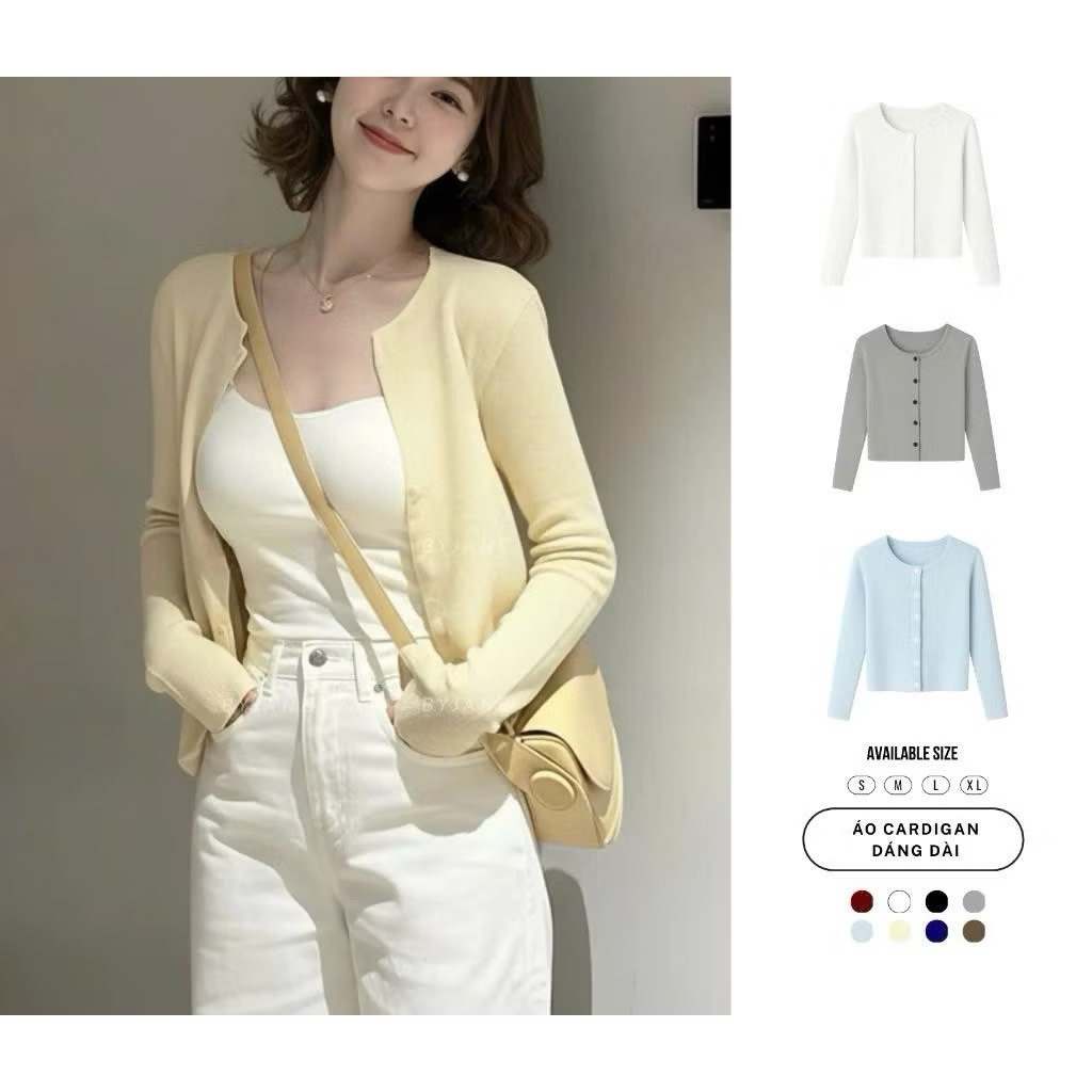 Áo Khoác Cardigan Trụ Dáng Ôm Nhẹ Mặc Trong Mặc Ngoài Đều Đẹp Chất Cotton nhuyễn co giãn Size S M L Màu Pastel Ngọt Ngào | BigBuy360 - bigbuy360.vn