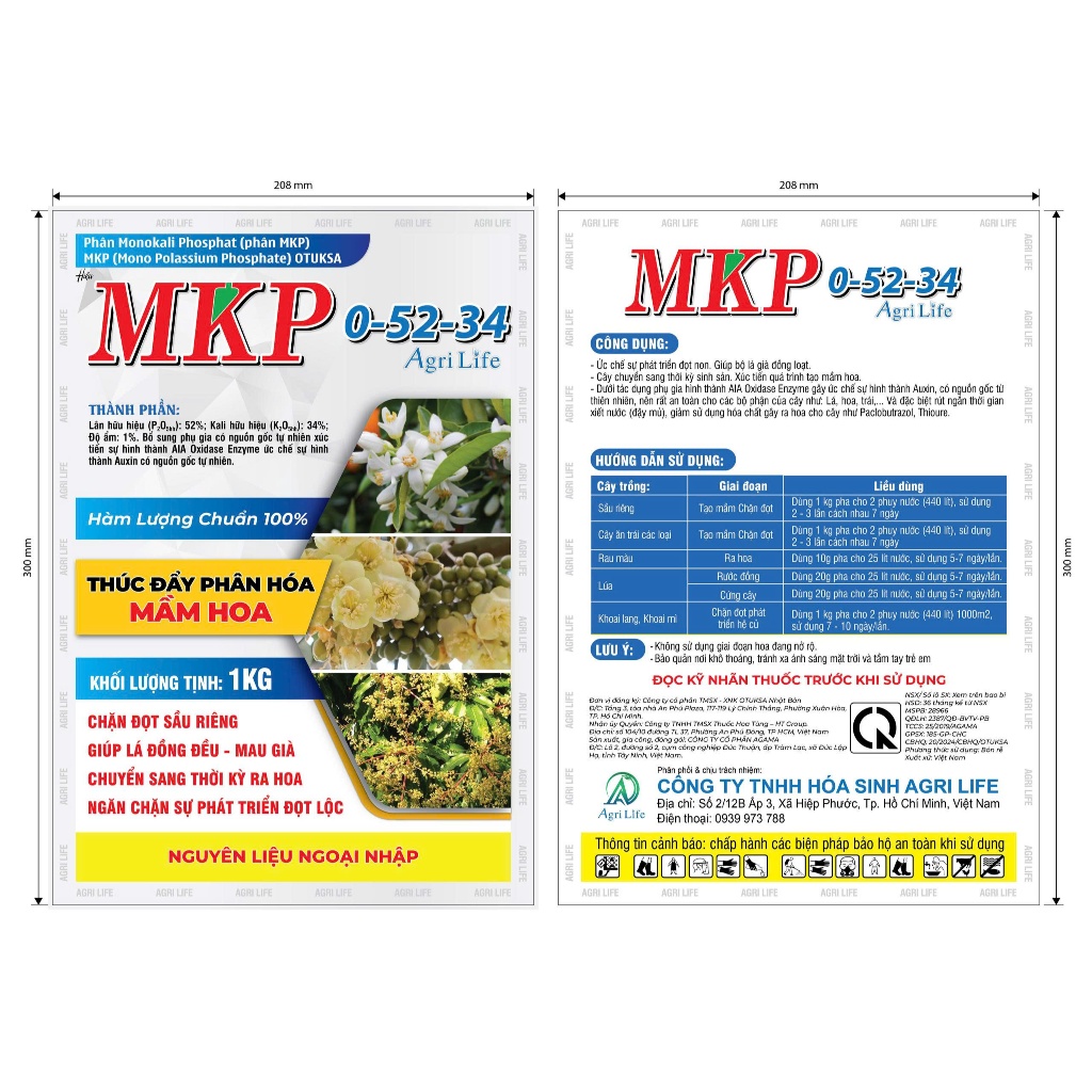Phân hóa Mầm hoa MKP 0-52-34 1kg AgriLife