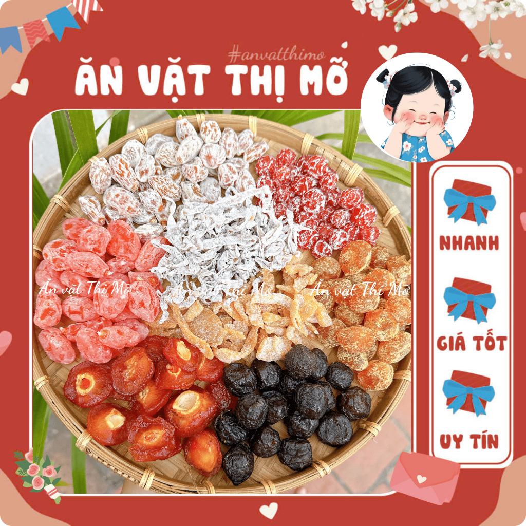 Ô Mai - Mứt Tết Tự Chọn Tổng Hợp, Ô Mai Mix, Ô Mai Me, Ô Mai Xí Muội, Đặc Sản, đồ ăn vặt