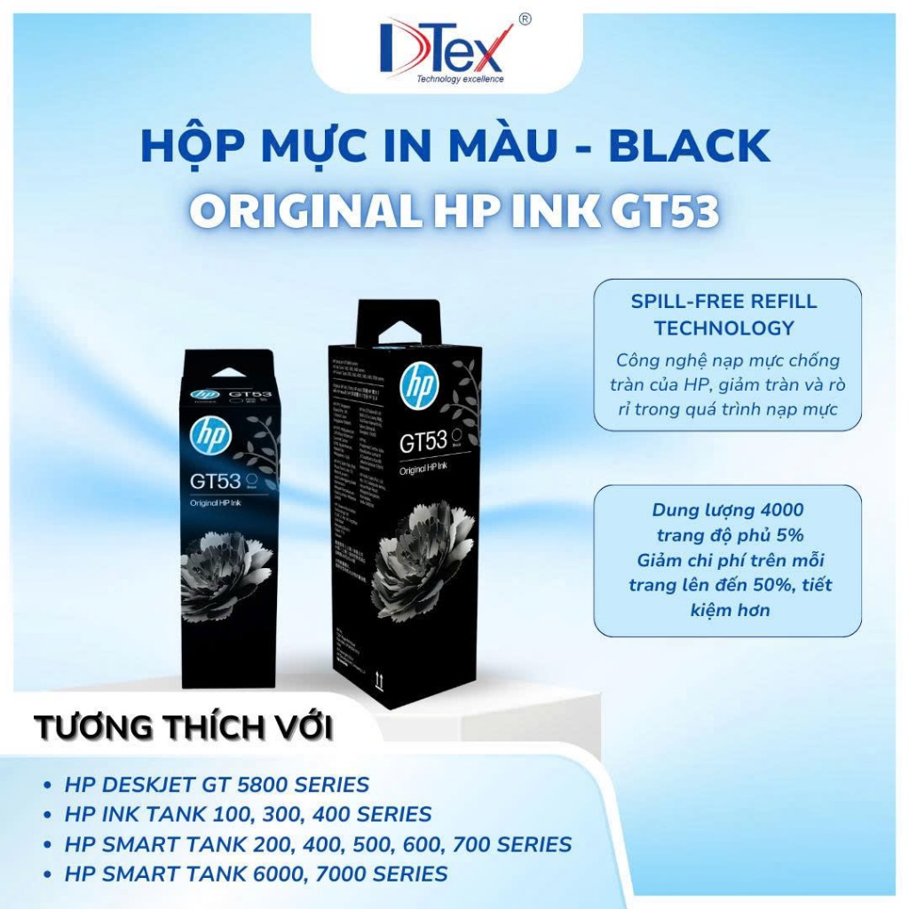 Mực in phun HP GT53 90ml Đen 1VV22AA (dành cho HP Ink Tank 115, 315, 415, Smart Tank 210, 580, 670 v