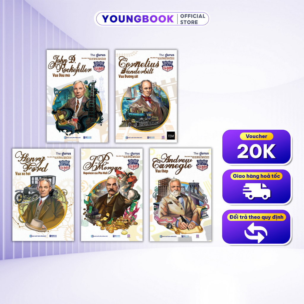 Combo 5 Sách Đại Tư Bản Mỹ – JP Morgan, Henry Ford, Andrew Carnegie, Vanderbilt, Rockefeller | Sách 