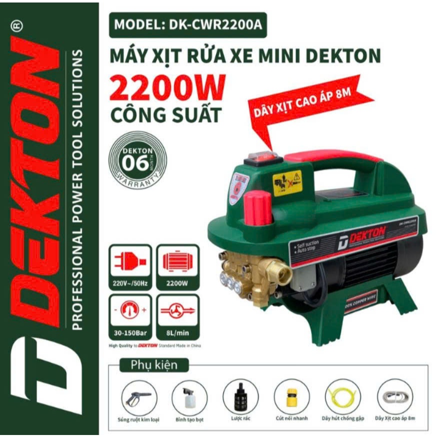 Máy Rửa Xe Chỉnh Áp Dekton DK-CWR2200A