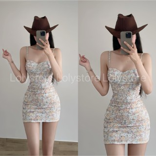  Đầm body nữ 2 dây bo nhún cúp lưới mềm HOA nhiều màu basic cá tính Lolystore NH404 