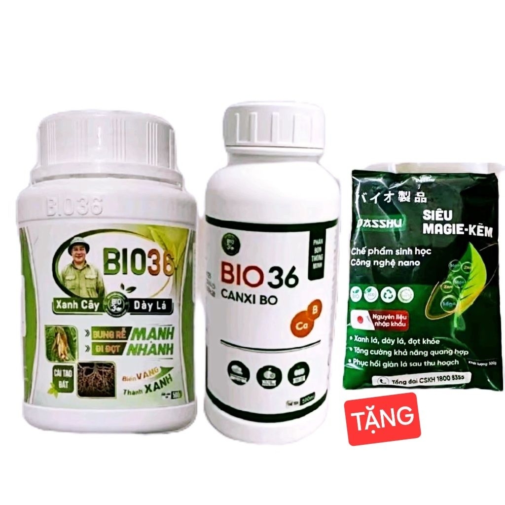 Phân bón bio 36 500g+CANXI BO BIO 36 500ml+1 gói siêu magie kẽm 500g. Kích rễ mạnh, xanh cây dày lá,