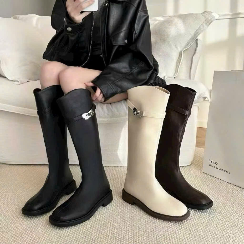 BỐT ĐÙI NỮ ĐẾ BẰNG THẤP DA MỀM F88 FULBOX