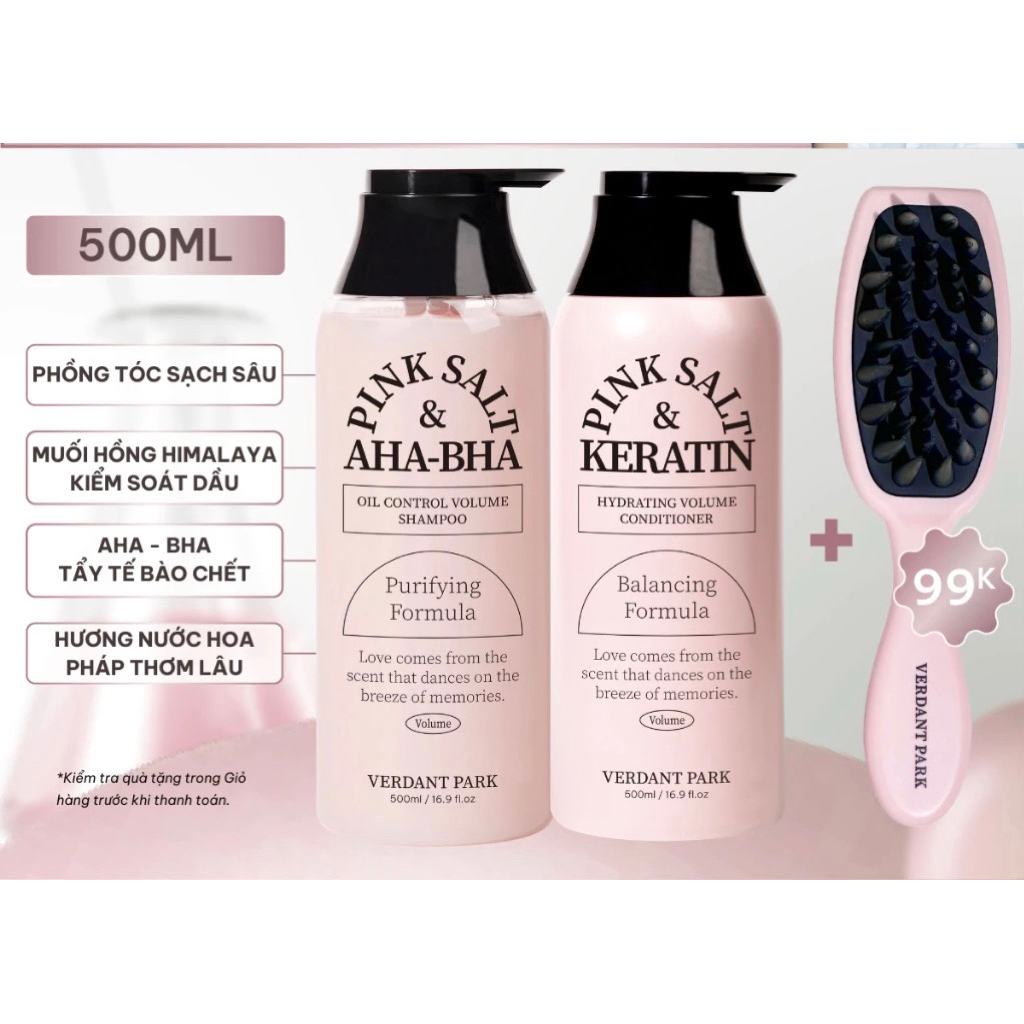 Cặp Gội Xả VERDANT PARK 500mlx2 muối hồng Himalaya AHA BHA