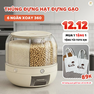  Thùng Hạt Thùng Đựng Gạo Thùng Đựng Hạt Ngũ Cốc Thông Minh Pinewoods 6 Ngăn Xoay 360 Chính Hãng 
