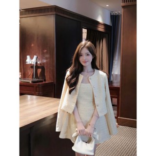   ẢNH THẬT  Set váy dạ kim sa màu vàng kem tiểu thư cao cấp Simbabo 