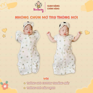 Nhộng chũn cho bé sơ sinh, nhộng chũn cho bé mở tay Binbaby vải thông hơi, peptit,giúp bé ngủ ngon