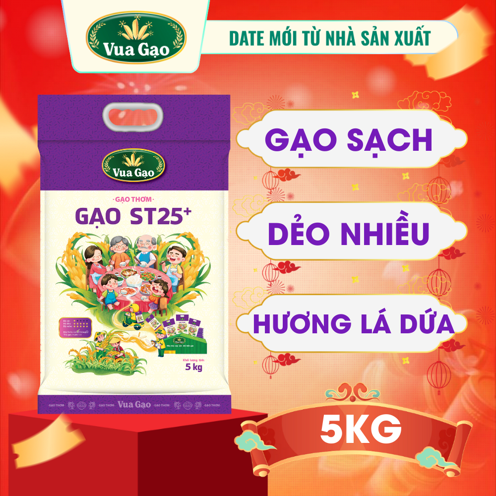Gạo ST25+ Lúa Mới Vua Gạo Túi 5kg – Chính Hãng Gạo Thơm Ngon, Dẻo Nhiều, Vị Đậm Đà