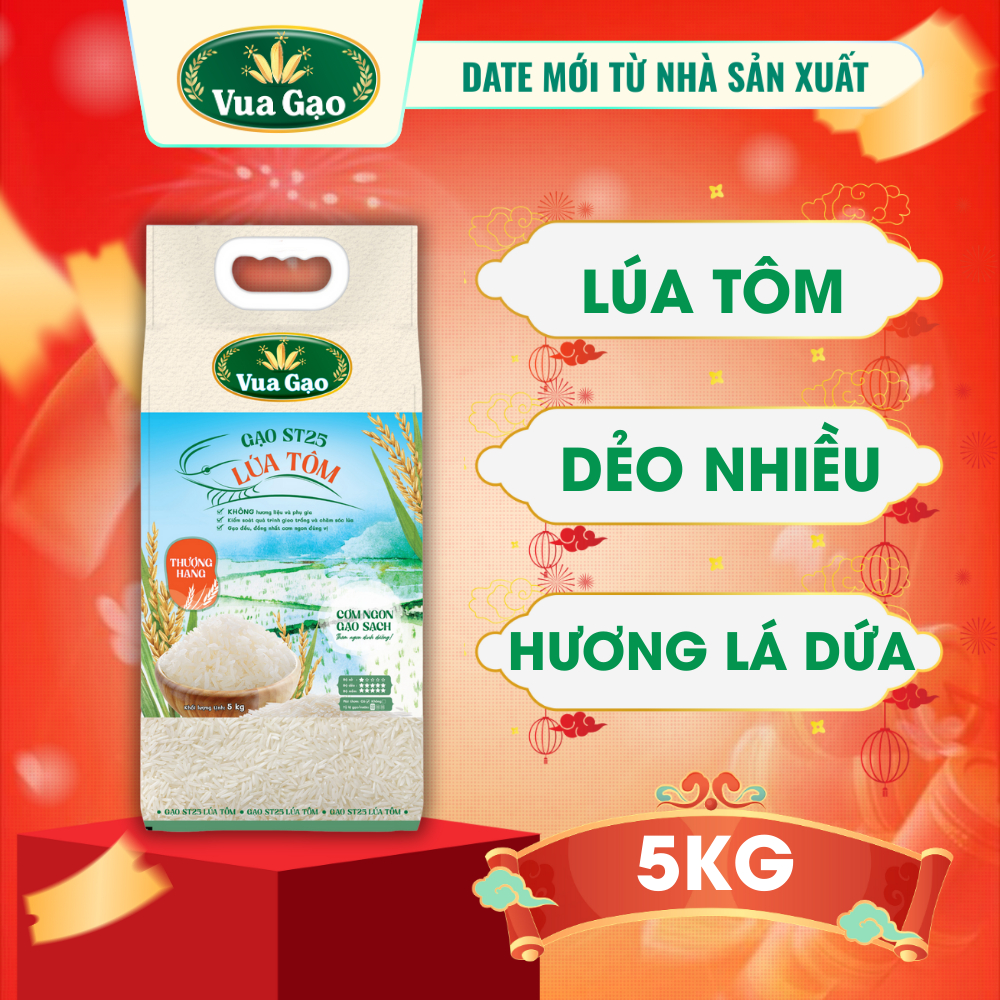 Gạo ST25 Lúa Tôm - Túi 5kg - Thương hiệu Vua Gạo