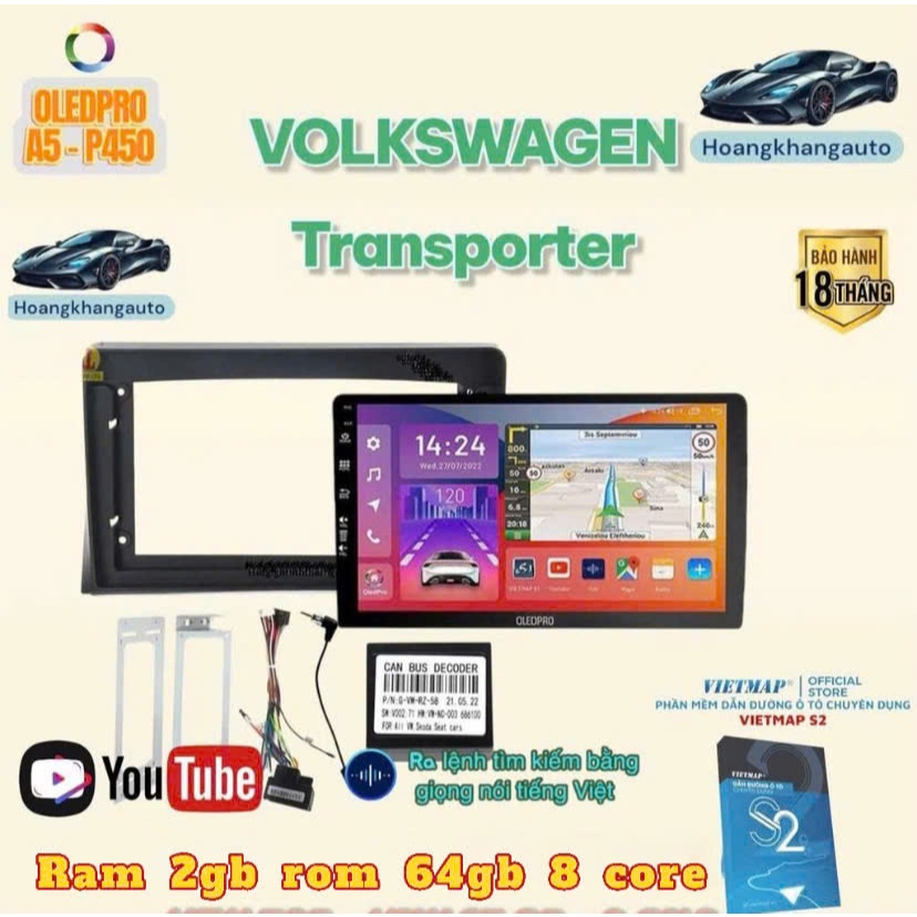 Combo  Màn Hình Android OLEDPRO A5 _ P450 theo xe Volkswagen Transporter,  kèm dưỡng 9 inch và jack 
