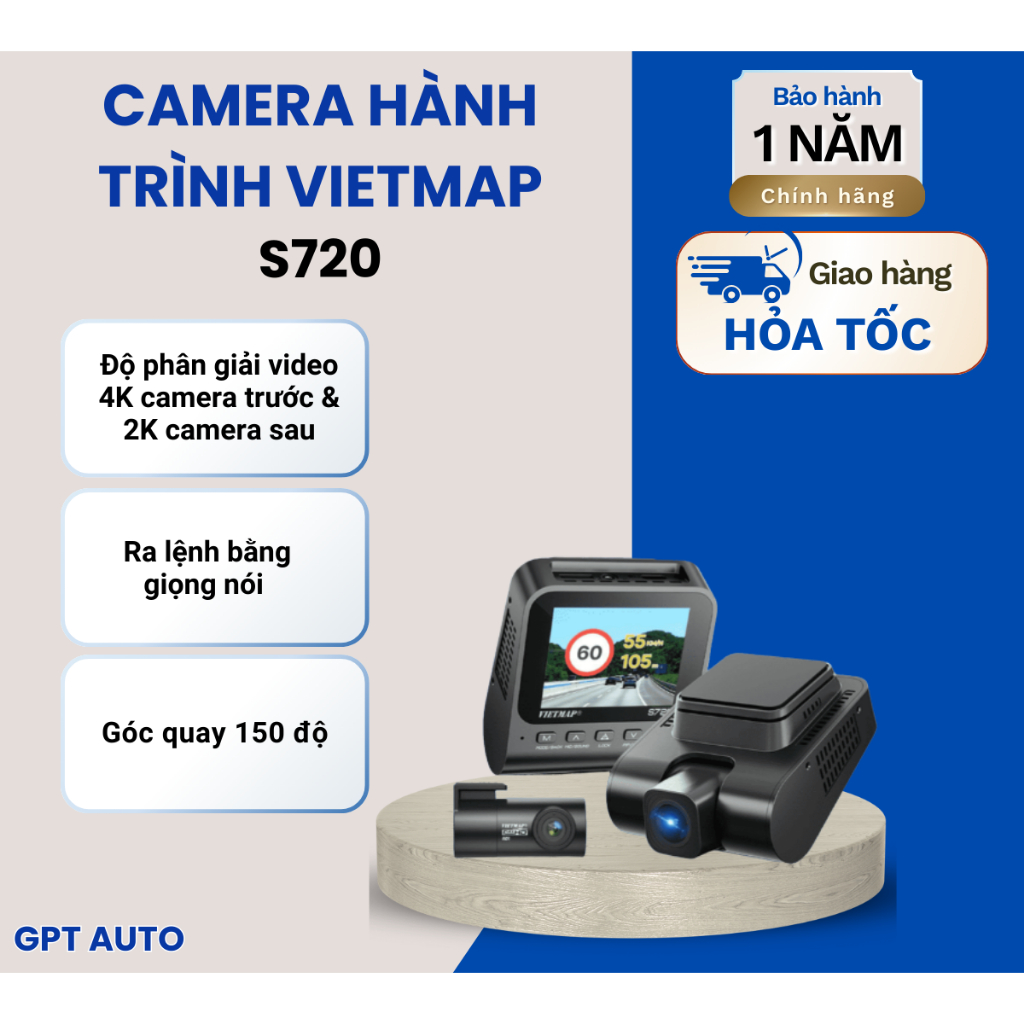 Camera Hành Trình Vietmap S720 - Độ Phân Giải 4K - Ra Lệnh Bằng Giọng Nói - Chính Hãng