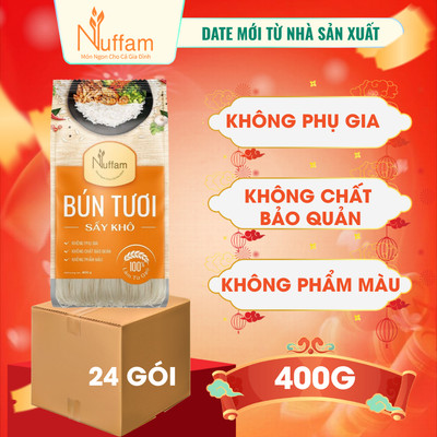 (1 thùng - 24 gói) Bún Tươi Sấy Khô 400gr - Chính Hãng Nufami - Thơm Ngon, Làm Hoàn Toàn Từ Gạo