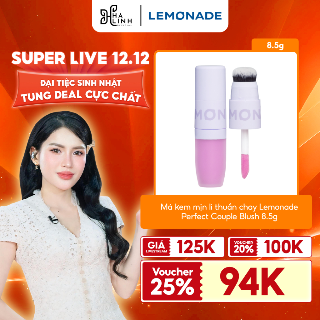   Võ Hà Linh x Lemonade  Má kem mịn lì thuần chay LEMONADE Perfect Couple Blush 8.5g 