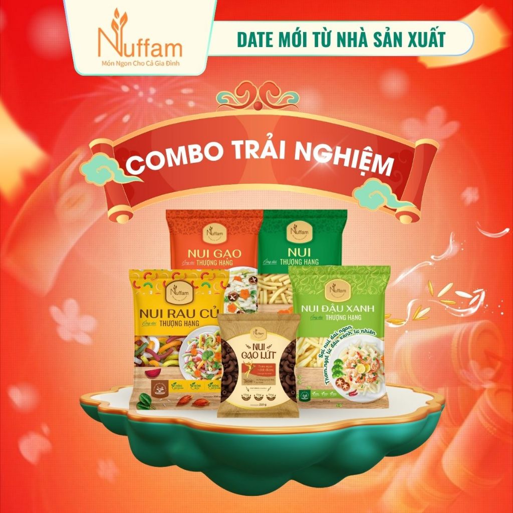 (Combo Trải Nghiệm) Nui Ống Dài Vàng, Nui Đậu Xanh, Nui Gạo Lứt, Nui Rau Quả , Nui Gạo
