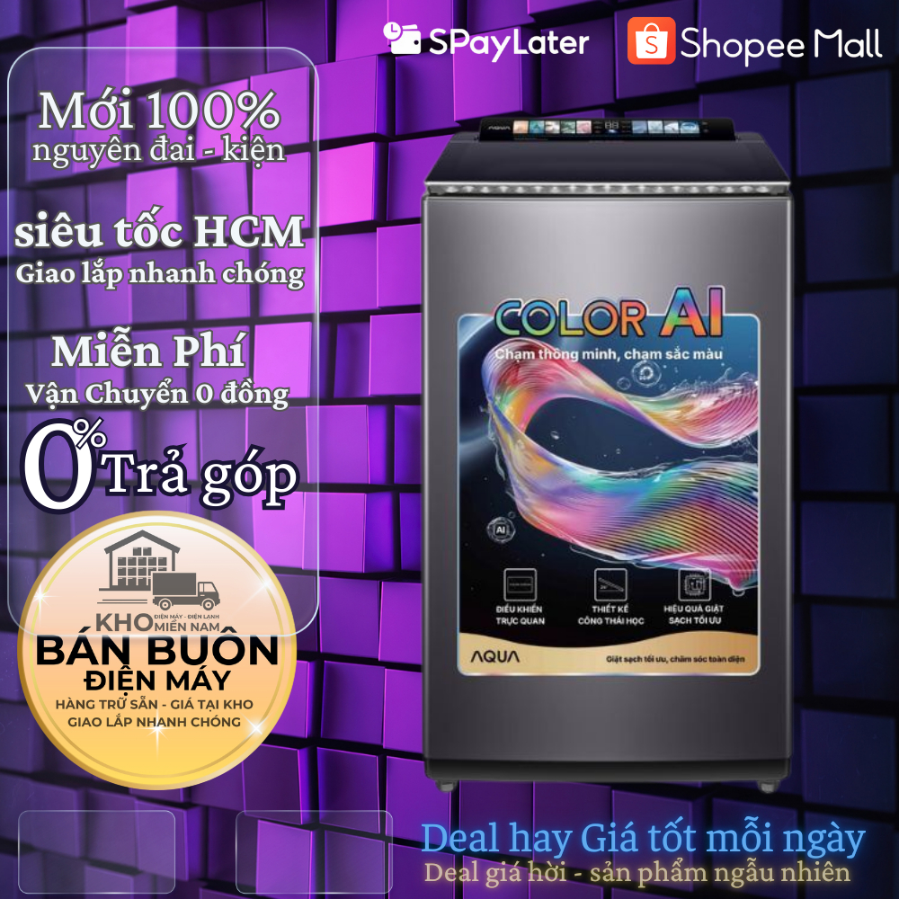 AWM12-BSR1K(BU) Máy Giặt AQUA 12kg, DD Inverter, Mâm Giặt Kép, TurboX, Thiết Kế Hiện Đại