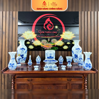  Bộ đồ thờ men lam vẽ hoa sen đồ thờ cúng ban thần phật gia tiên gốm sứ Bát Tràng chính hãng gốm Thiên Long 236998 