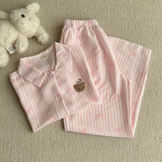  SET BỘ ĐỒ QUẦN DÀI ÁO TAY NGẮN TIẾT SỌC NƠ FORM RỘNG CHẤT ĐŨI - LINE - 8215 - JEMCLOSET 