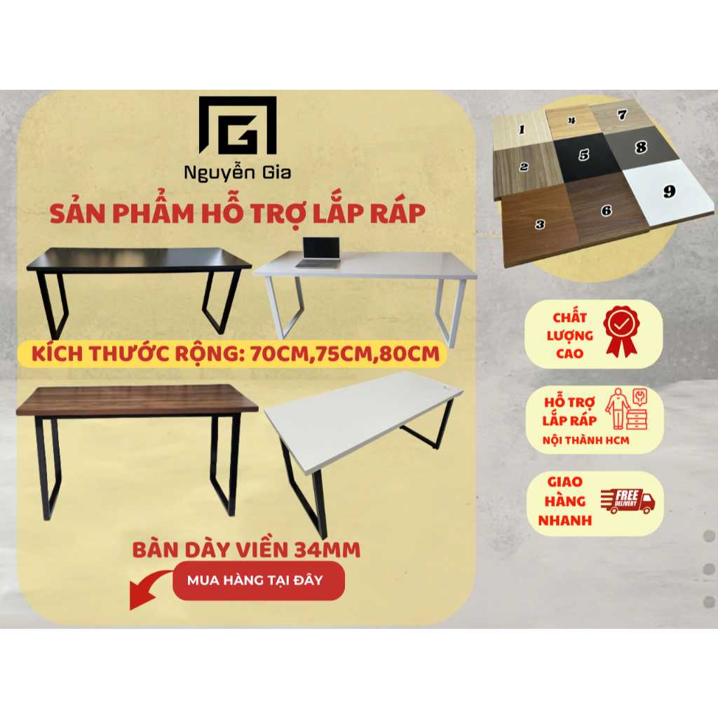 Bàn U kích thước 1m-2m rộng 70cm,75cm,80cm dày viền 34mm gắn được ARM,chân chắc chắn nhiều kích thước | BigBuy360 - bigbuy360.vn