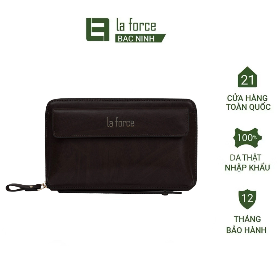 Ví cầm tay nam LAFORCE VCTLA196-1-CF da bóng màu nâu cà phê cao cấp CHÍNH HÃNG