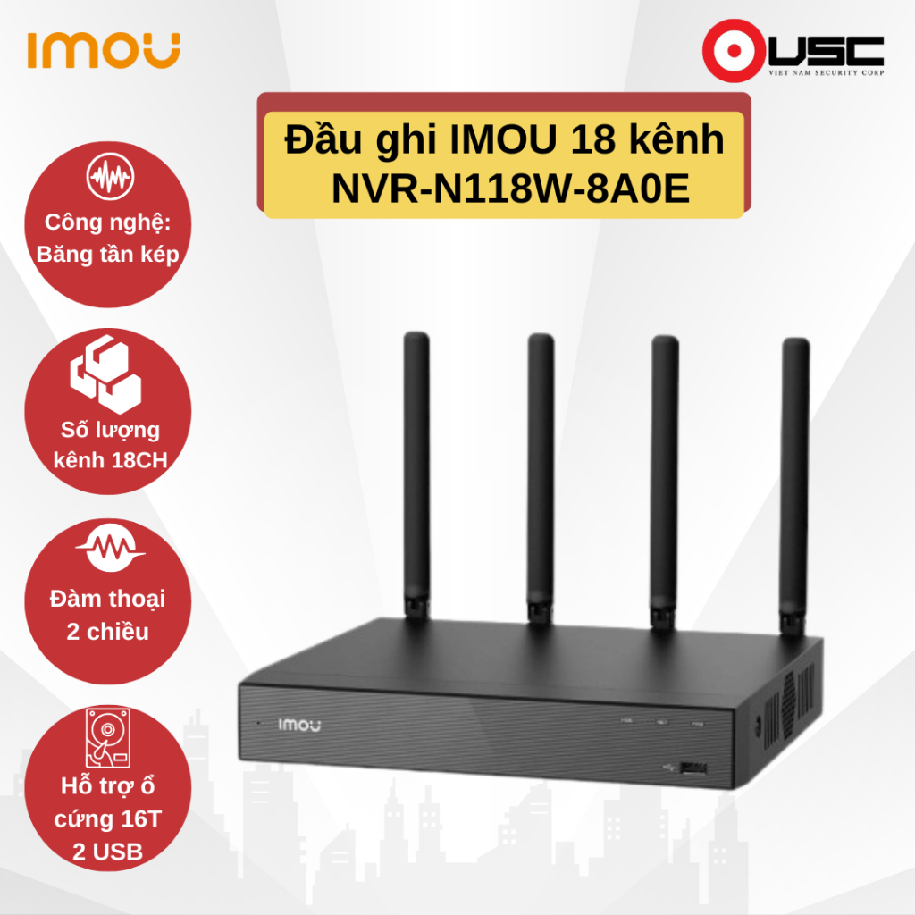 Đầu ghi Imou 18 kênh NVR-N118W-8A0E (Băng Tầng Kép)