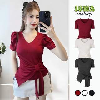  Áo Thun TAY NGẮN CỔ TIM VẠT CHÉO Dây Thắt Nơ DD80 Áo Babytee Nữ Thun Gân Cổ V Nhún Vai  IOWA 