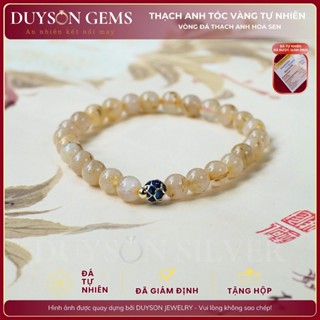 Vòng tay thạch anh tóc vàng tự nhiên mix charm hoa sen Duyson Gems