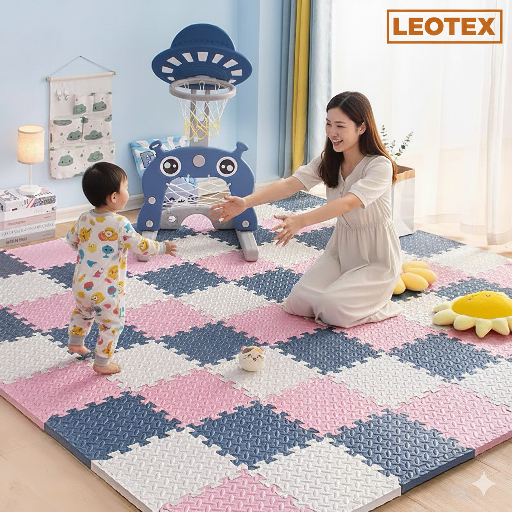 [ 30 Tấm] Thảm Xốp Ghép Lót Sàn Leotex VNXK 30x30 dày 1 Cm - Thảm Xốp Eva Ghép Sàn Cao Cấp Vân Khế