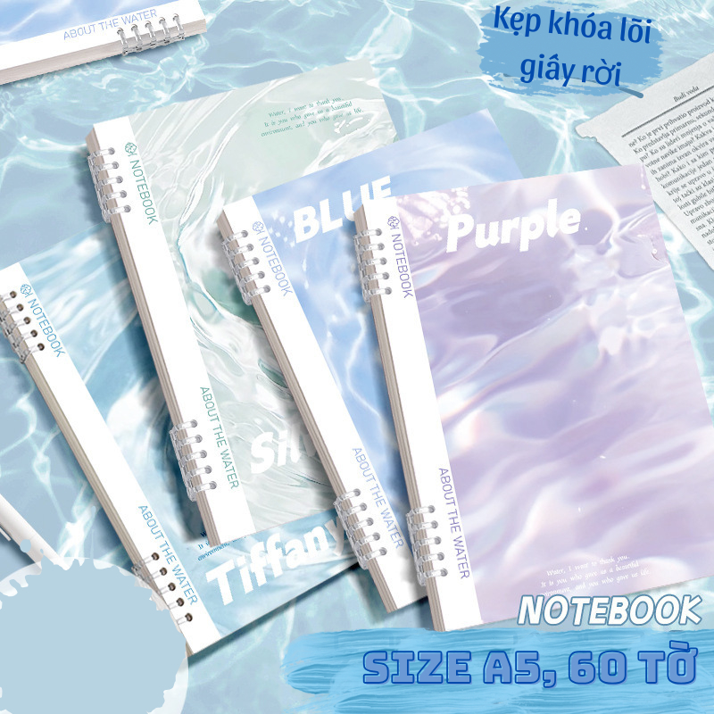 [KÈM QUÀ TẶNG] Sổ tay ghi chú, Notebook A5, Sổ lò xo hiệu ứng nước màu Pastel 60 tờ 120 trang