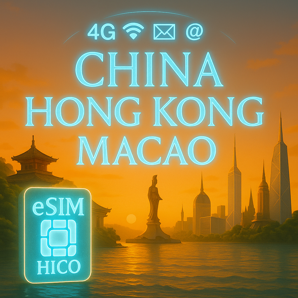 [Gửi Mã Hỏa Tốc] eSIM Du Lịch Trung Quốc, Hong Kong, Macao - eSIM HICO - Data 4G 5G -  cài là Dùng
