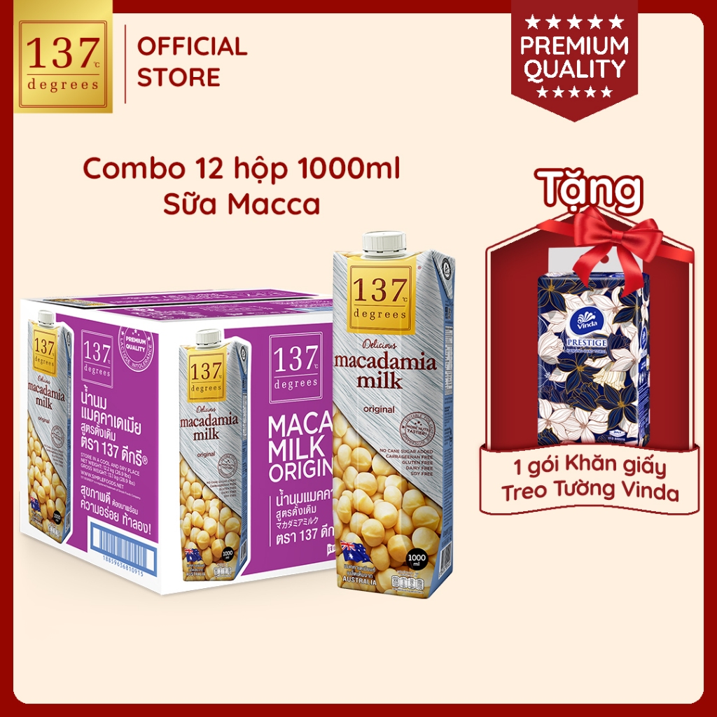 [MUA THÙNG 12 HỘP 1 LÍT TẶNG 1 GÓI TREO TƯỜNG] Sữa Hạt Mắc Ca 1 Lít 137 Degrees Nhập Khẩu Thái Lan Dinh Dưỡng