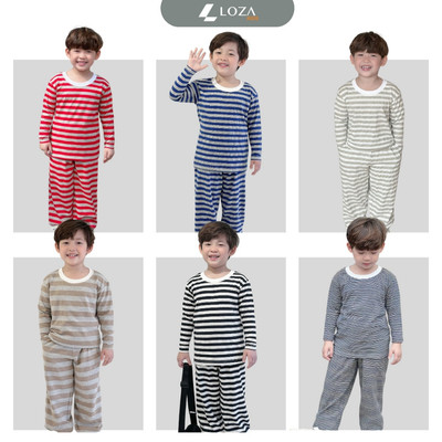 Bộ thu đông kẻ bé trai, bé gái trơn - Bộ quần áo dài tay cho bé cân nặng từ 15-43kg - Loza Kids TK001