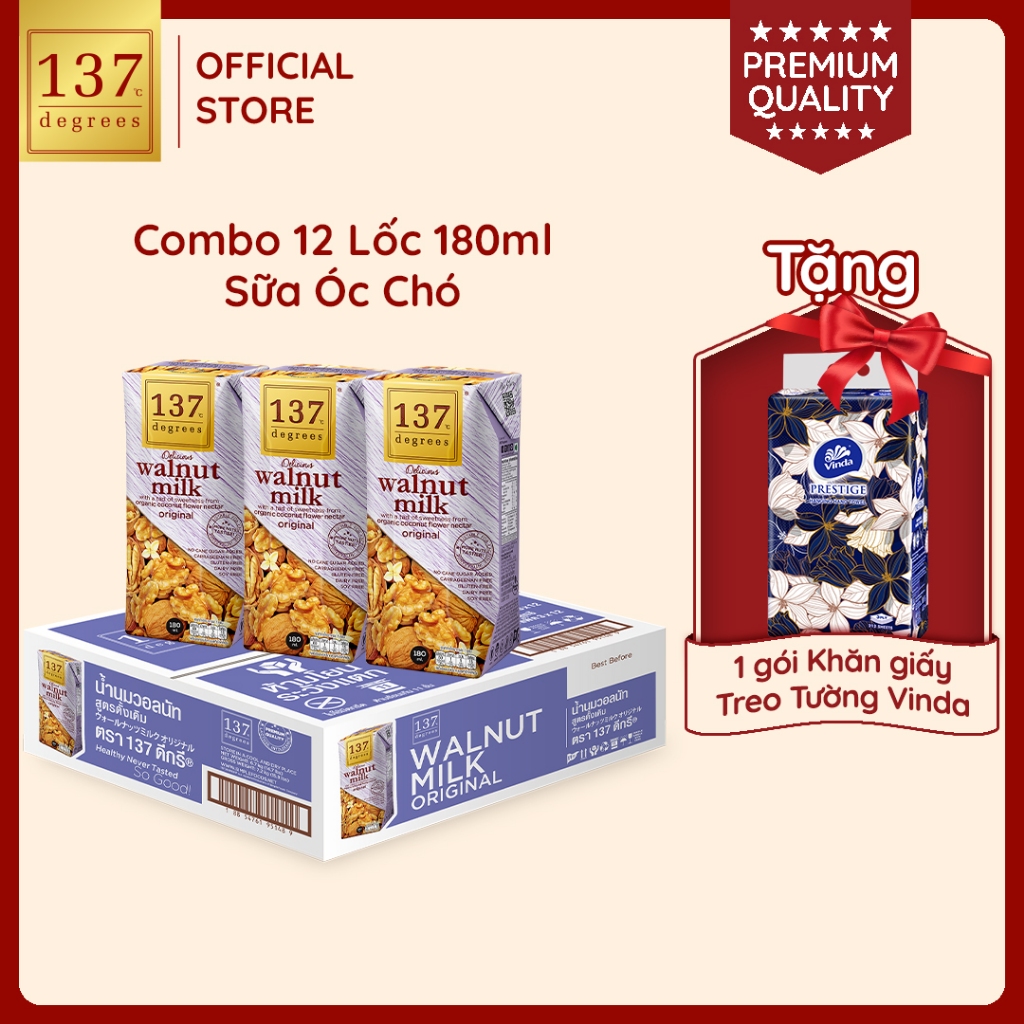 [MUA THÙNG 12 LỐC 180ML TẶNG 1 GÓI TREO TƯỜNG] Sữa Hạt Óc Chó 137 Degrees Nhập Khẩu Thái Lan Dinh Dư