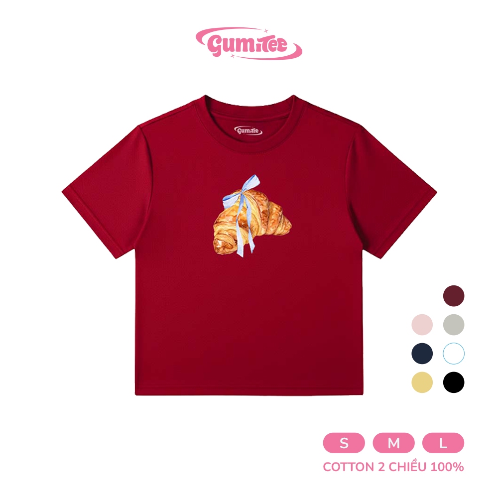 Áo babytee nữ GUMITEE "SỪNG BÒ NƠ XANH” GM14 dáng suông cotton tay ngắn