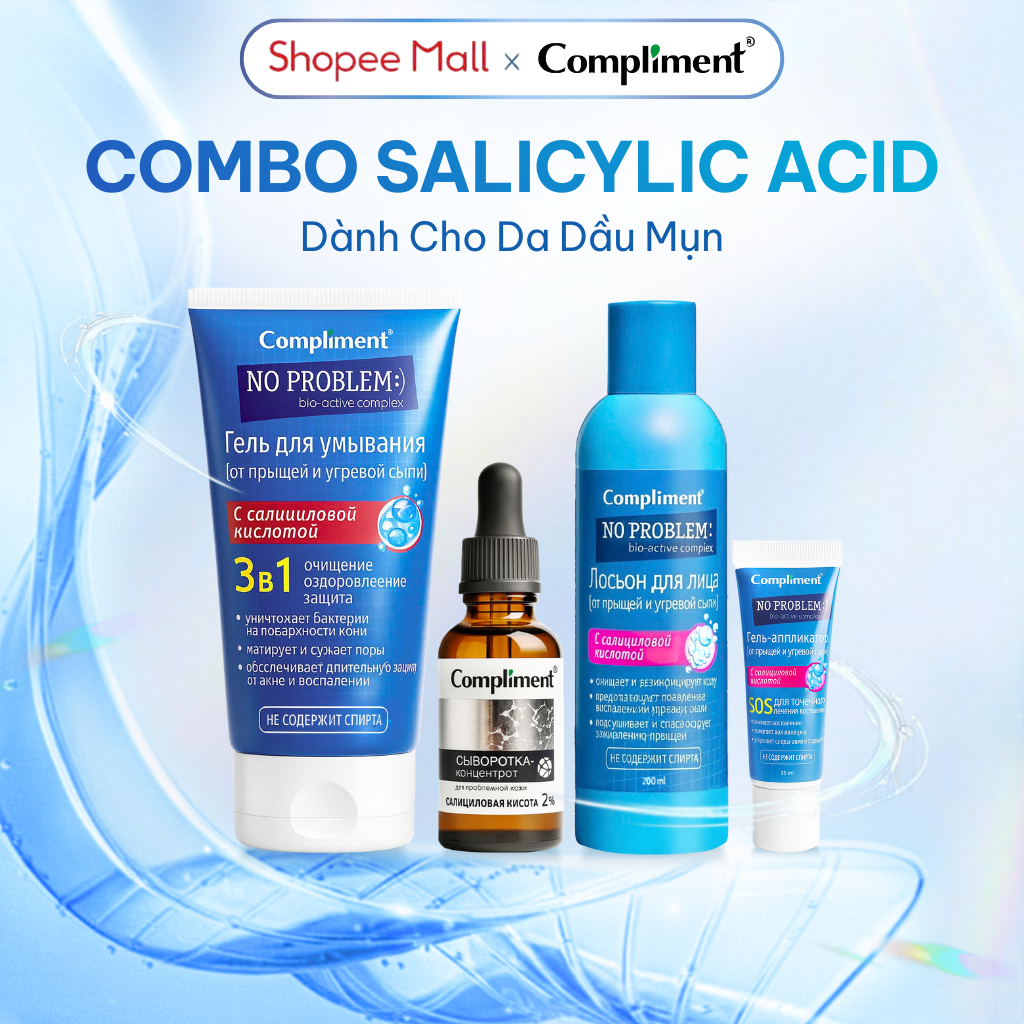 Combo Compliment BHA Salicylic Acid (SRM, Toner, Serum) Giảm Mụn, Mờ Thâm & Cấp Ẩm Cho Da Dầu