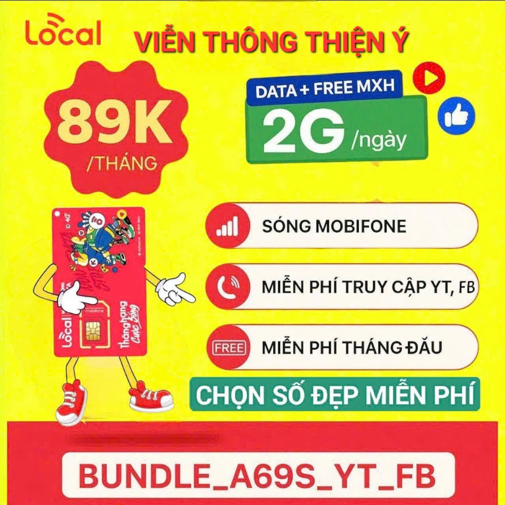 SIM 4G/5G LOCAL  BUNDLE A69S{ Không giới hạn truy cập_YT_FB }