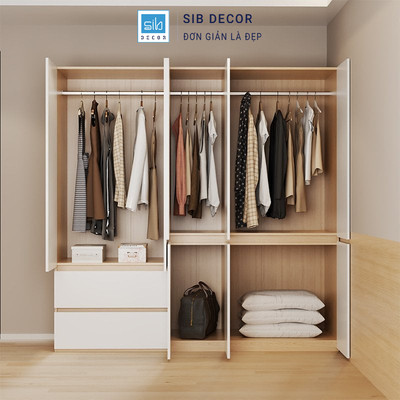 [Chỉ giao lắp tại TP.HCM] Tủ Quần Áo Hiện Đại SIB Decor TA1130 Màu Trắng Vân Gỗ, Phù Hợp Nội Thất Tối Giản