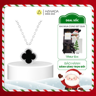   QUÀ TẶNG NOEL  Dây Chuyền HANADA Cỏ Bốn Lá May Mắn Đá Thiên Nhiên Đính Đá Tấm 6A Sang Trọng 1860 K5 