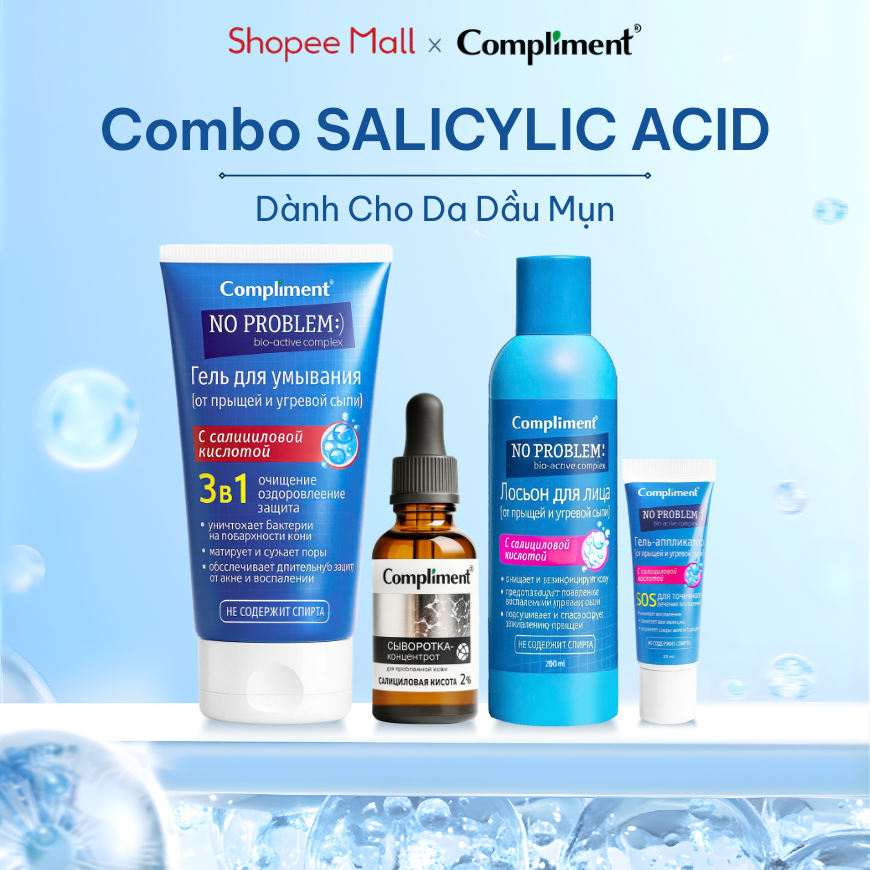 Combo Compliment BHA Salicylic Acid (SRM, Toner, Serum) Giảm Mụn, Mờ Thâm & Cấp Ẩm Cho Da Dầu