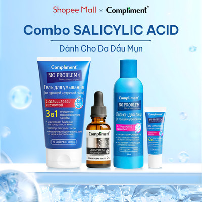 Combo Compliment BHA Salicylic Acid (SRM, Toner, Serum) Giảm Mụn, Mờ Thâm & Cấp Ẩm Cho Da Dầu