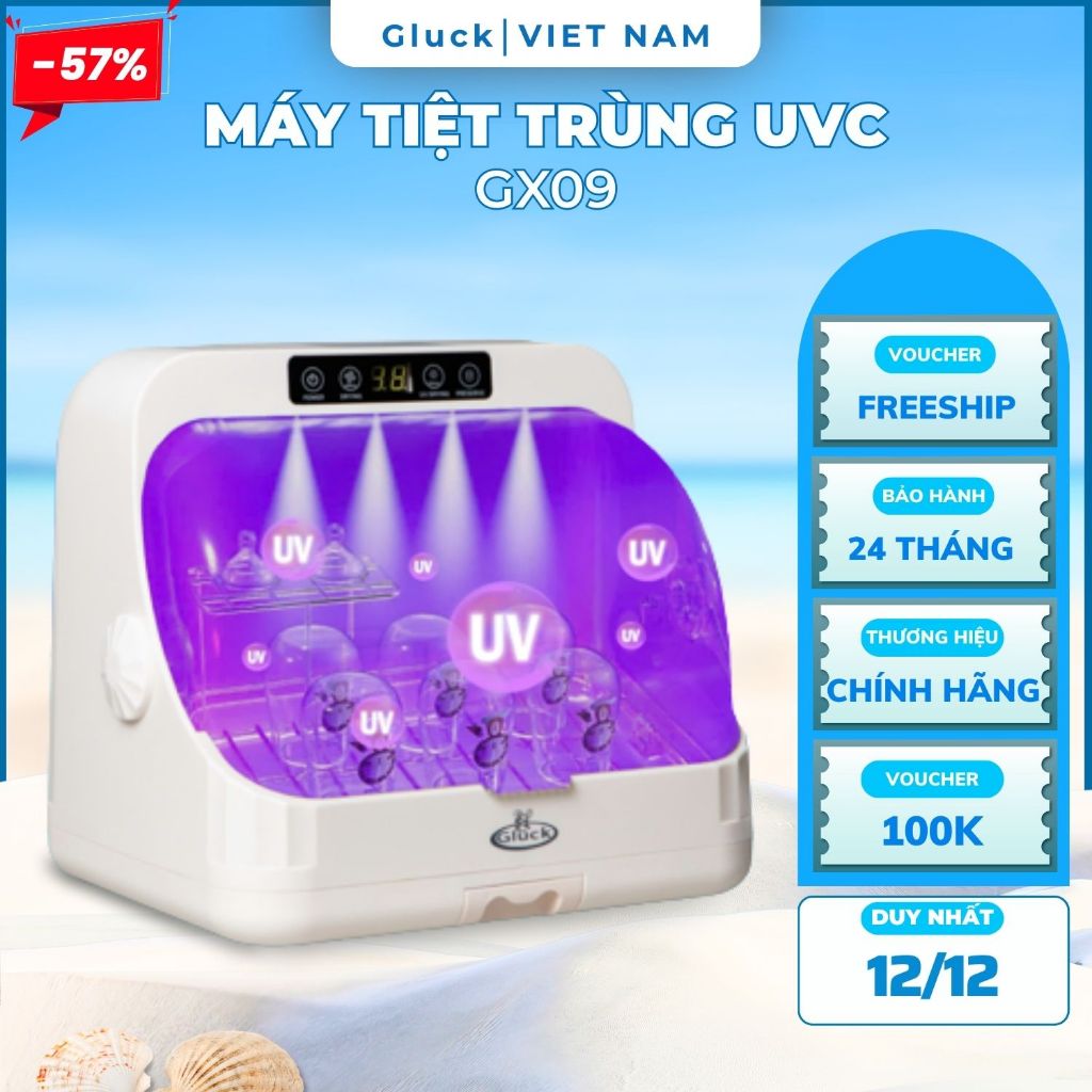   Chính Hãng  Máy Tiệt Trùng Bình Sữa GLUCK GX09 - Công Nghệ UV Diệt Khuẩn Úp Bình Sữa Sấy Khô Nhanh 