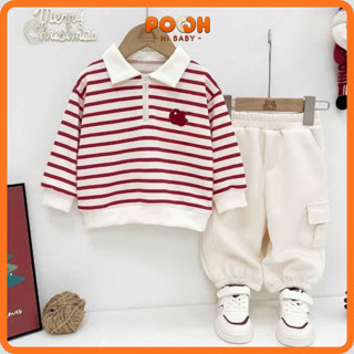   8–21kg  Bộ Áo Kẻ Cổ Tròn Cổ Bẻ + Quần Cạp Chun Túi Ốp | Nỉ Chân Cua Cotton | Noel Ấm Áp – Dễ Thương Cho Bé 