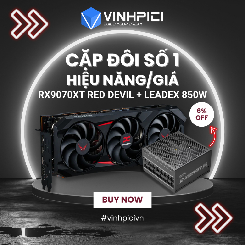 Máy tính COMBO GPU AMD (RX 9070XT Red Devil kèm Nguồn SuperFlower Leadex III 850W GOLD)